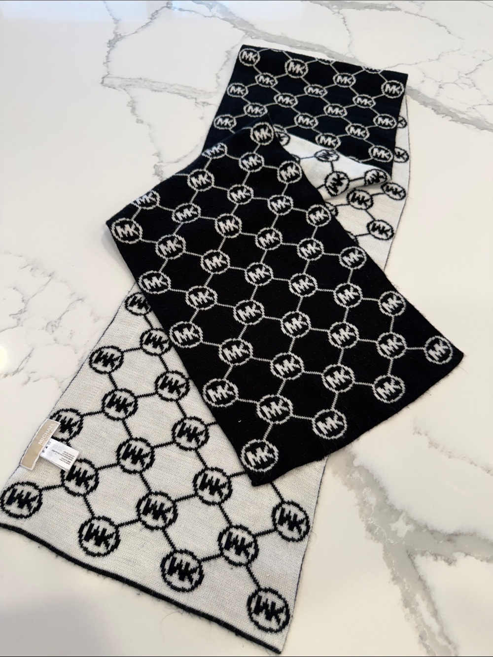 Michael Kors Black & White MK Logo Knit Scarf